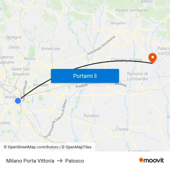 Milano Porta Vittoria to Palosco map