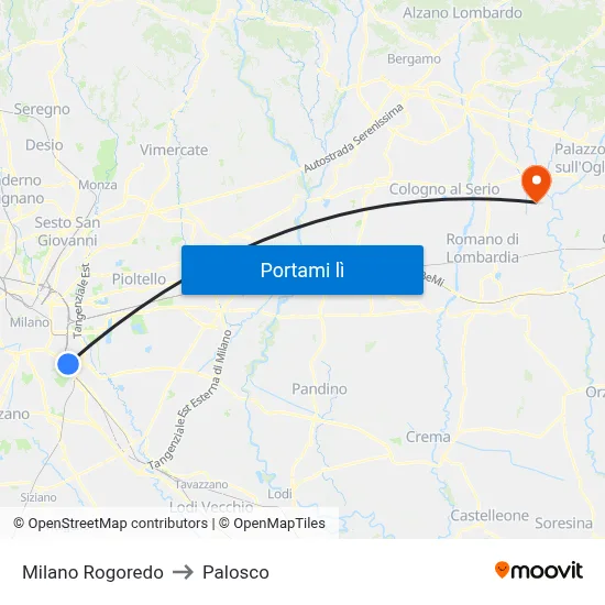 Milano Rogoredo to Palosco map