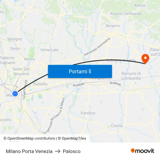 Milano Porta Venezia to Palosco map