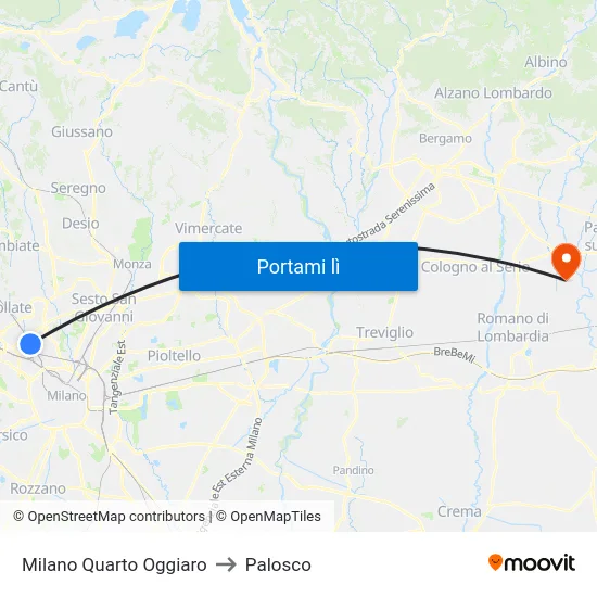 Milano Quarto Oggiaro to Palosco map