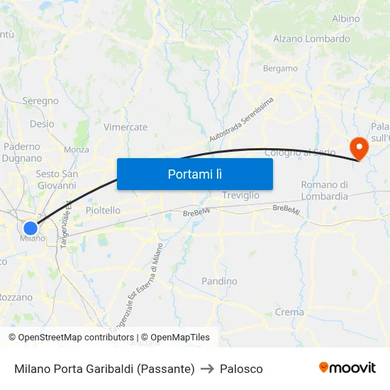 Milano Porta Garibaldi (Passante) to Palosco map