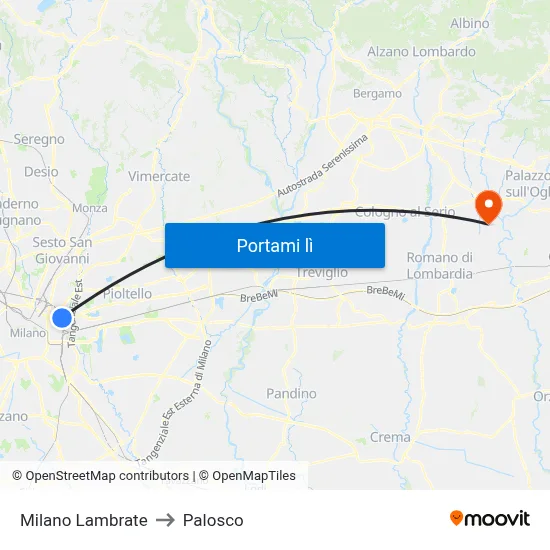 Milano Lambrate to Palosco map