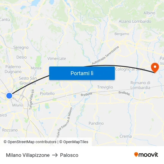 Milano Villapizzone to Palosco map