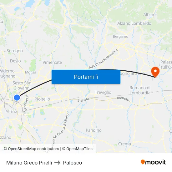 Milano Greco Pirelli to Palosco map
