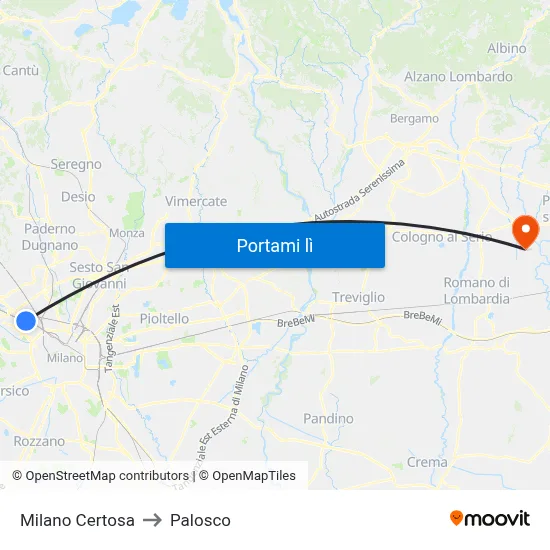 Milano Certosa to Palosco map