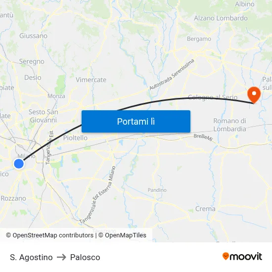 S. Agostino to Palosco map
