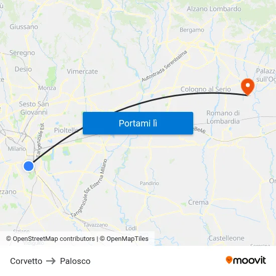 Corvetto to Palosco map