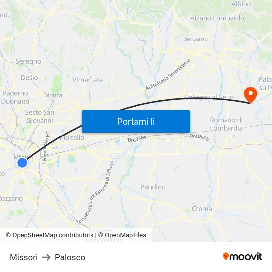 Missori to Palosco map