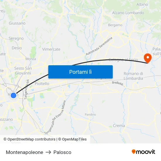 Montenapoleone to Palosco map