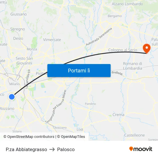 P.za Abbiategrasso to Palosco map