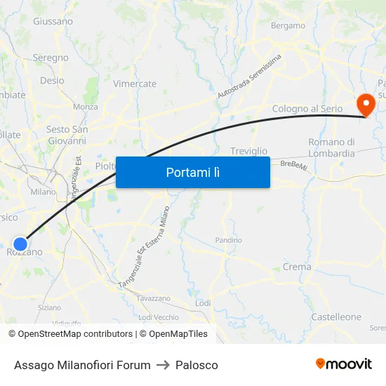 Assago Milanofiori Forum to Palosco map