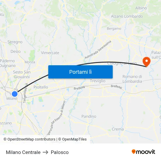 Milano Centrale to Palosco map