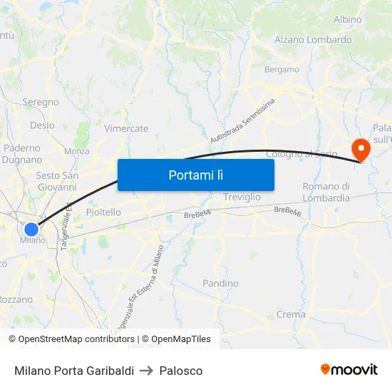 Milano Porta Garibaldi to Palosco map