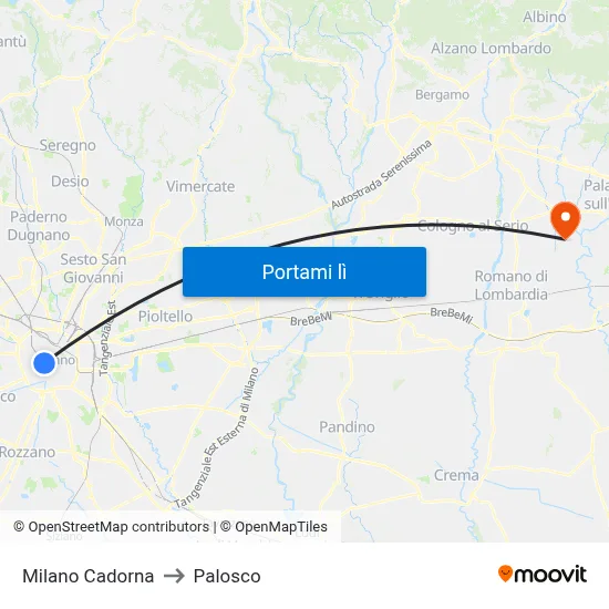 Milano Cadorna to Palosco map