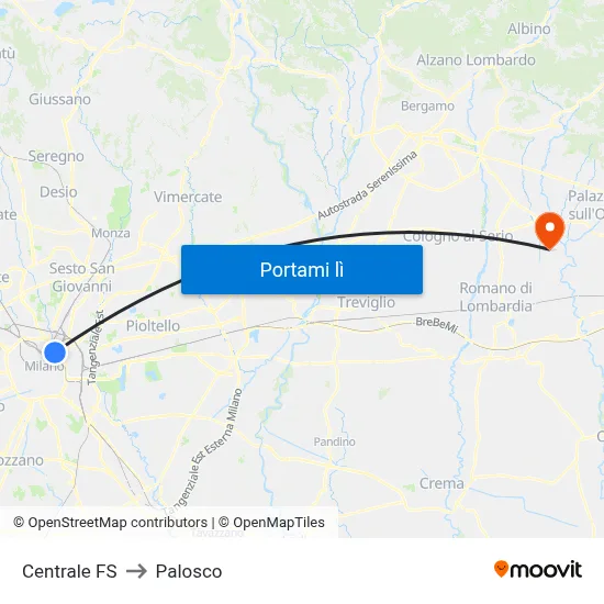 Centrale FS to Palosco map