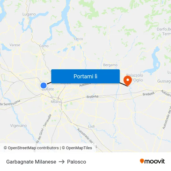 Garbagnate Milanese to Palosco map