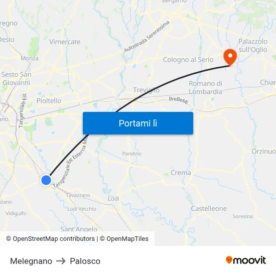Melegnano to Palosco map