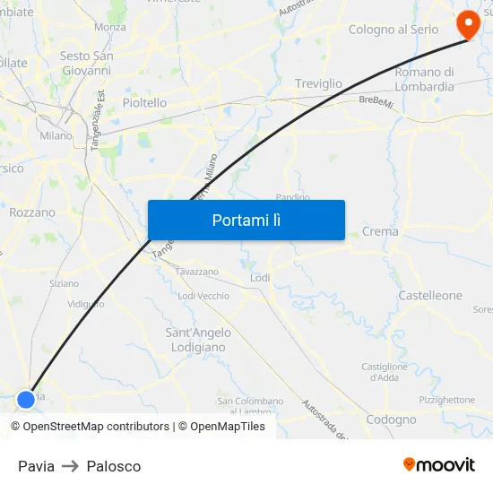 Pavia to Palosco map