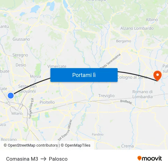 Comasina M3 to Palosco map