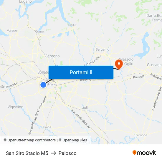 San Siro Stadio M5 to Palosco map
