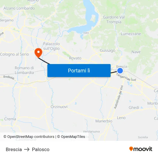 Brescia to Palosco map