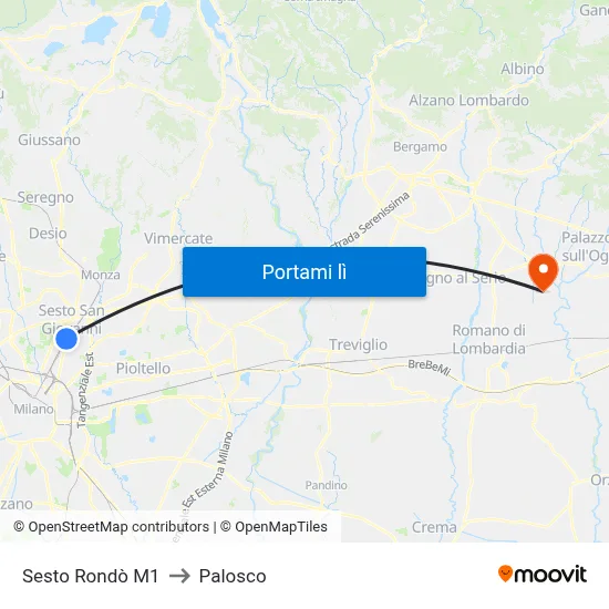 Sesto Rondò M1 to Palosco map