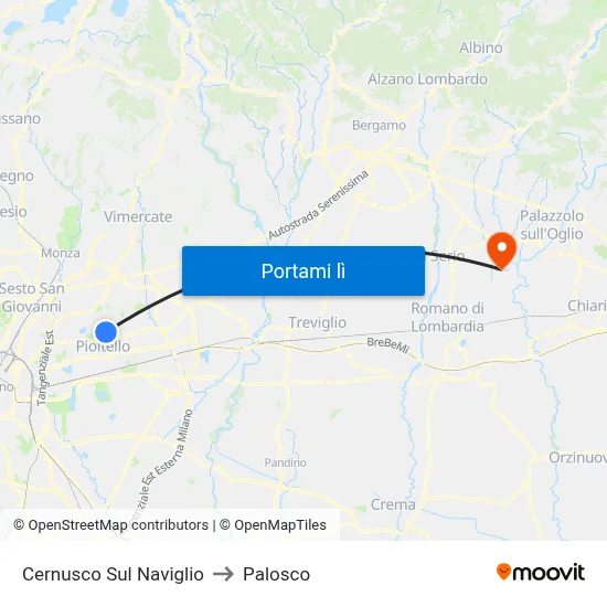 Cernusco Sul Naviglio to Palosco map