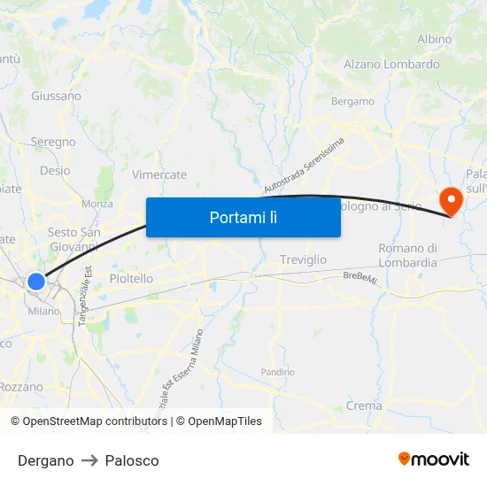 Dergano to Palosco map