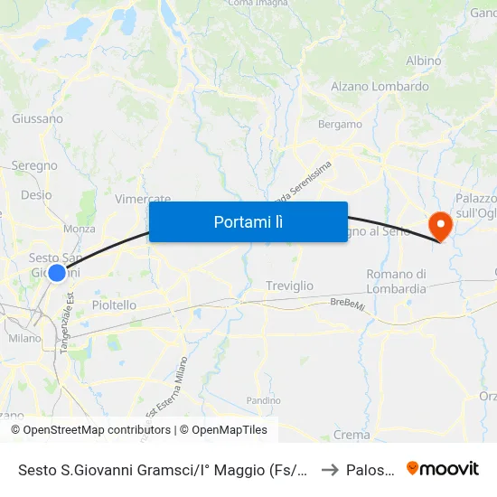 Sesto S.Giovanni Gramsci/I° Maggio (Fs/M1) to Palosco map