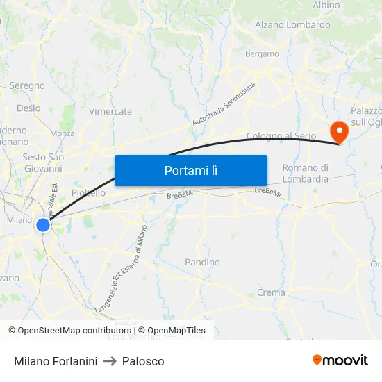 Milano Forlanini to Palosco map