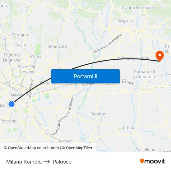 Milano Romolo to Palosco map