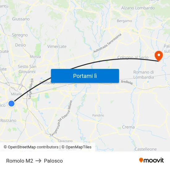Romolo M2 to Palosco map