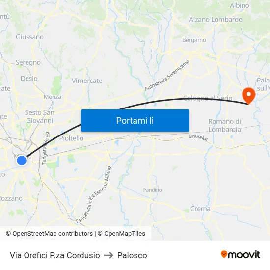 Via Orefici P.za Cordusio to Palosco map