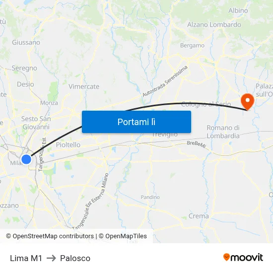 Lima M1 to Palosco map