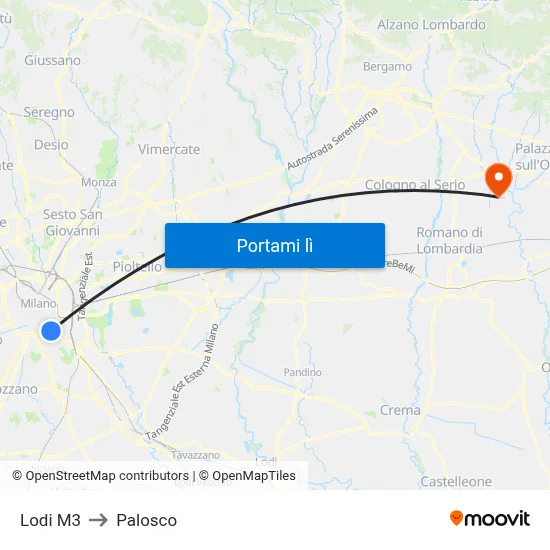 Lodi M3 to Palosco map