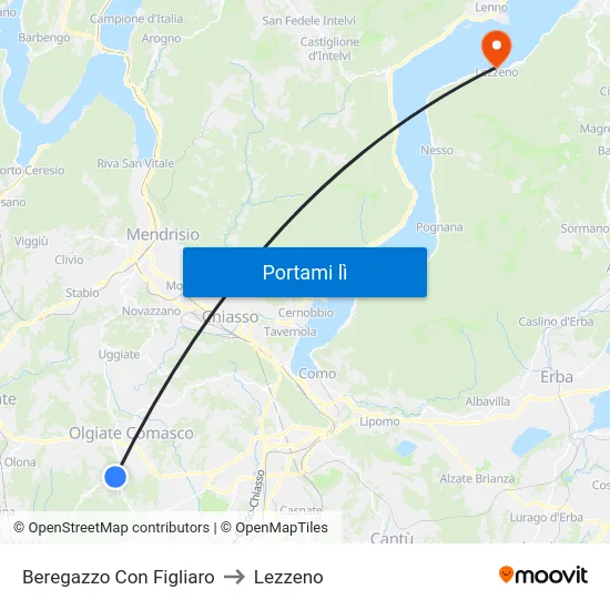 Beregazzo Con Figliaro to Lezzeno map