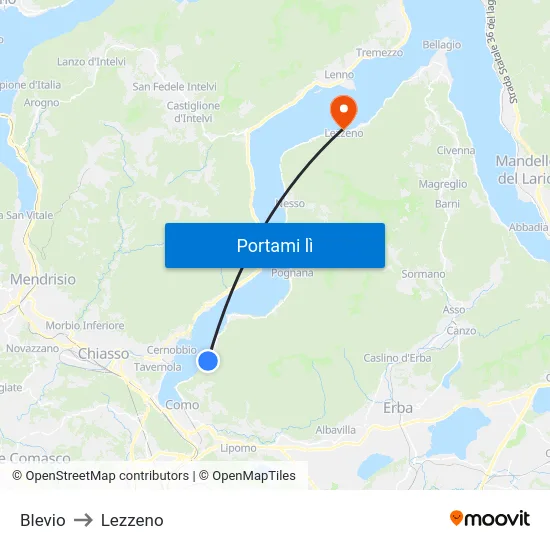 Blevio to Lezzeno map