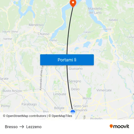 Bresso to Lezzeno map