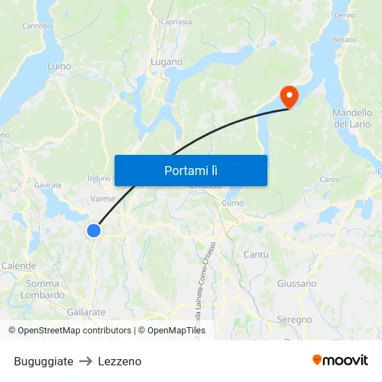 Buguggiate to Lezzeno map