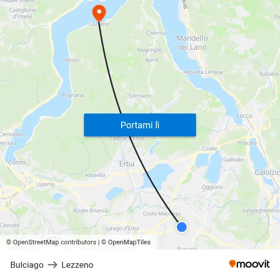 Bulciago to Lezzeno map