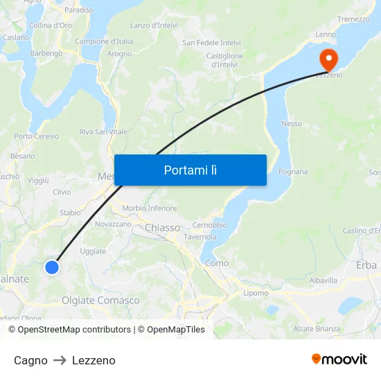 Cagno to Lezzeno map