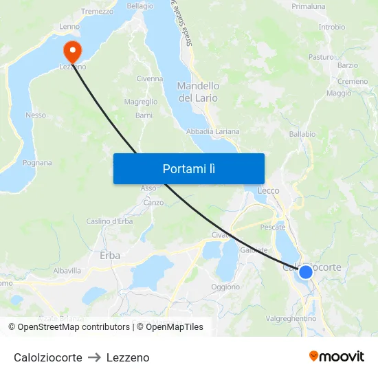 Calolziocorte to Lezzeno map