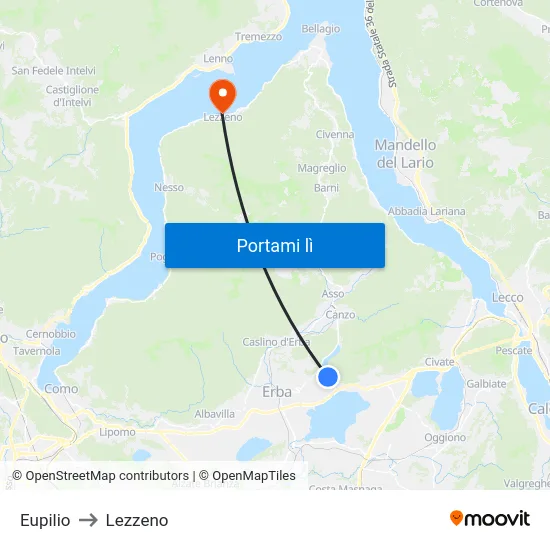 Eupilio to Lezzeno map