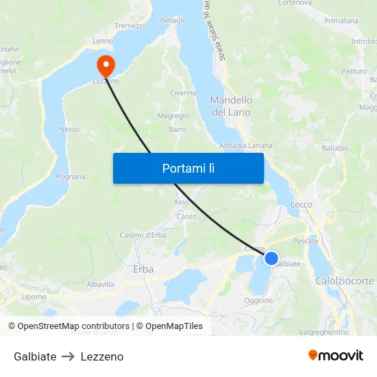 Galbiate to Lezzeno map