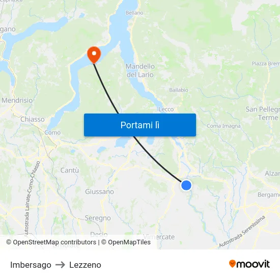 Imbersago to Lezzeno map