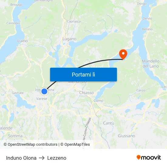 Induno Olona to Lezzeno map