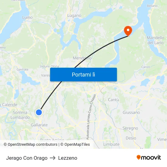 Jerago Con Orago to Lezzeno map