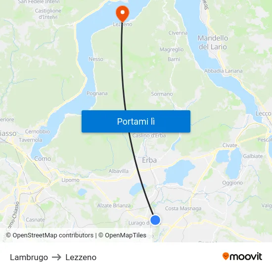 Lambrugo to Lezzeno map