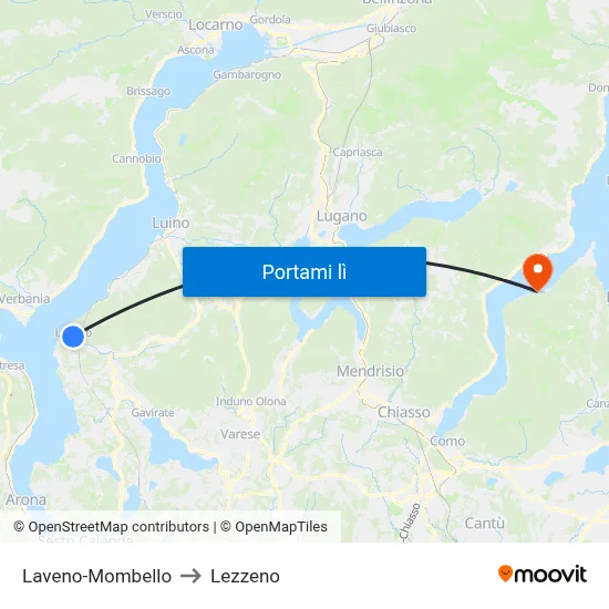 Laveno-Mombello to Lezzeno map