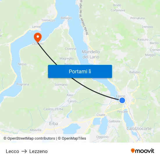 Lecco to Lezzeno map